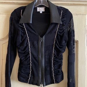 Alberto Makali leather trimmed black blouse